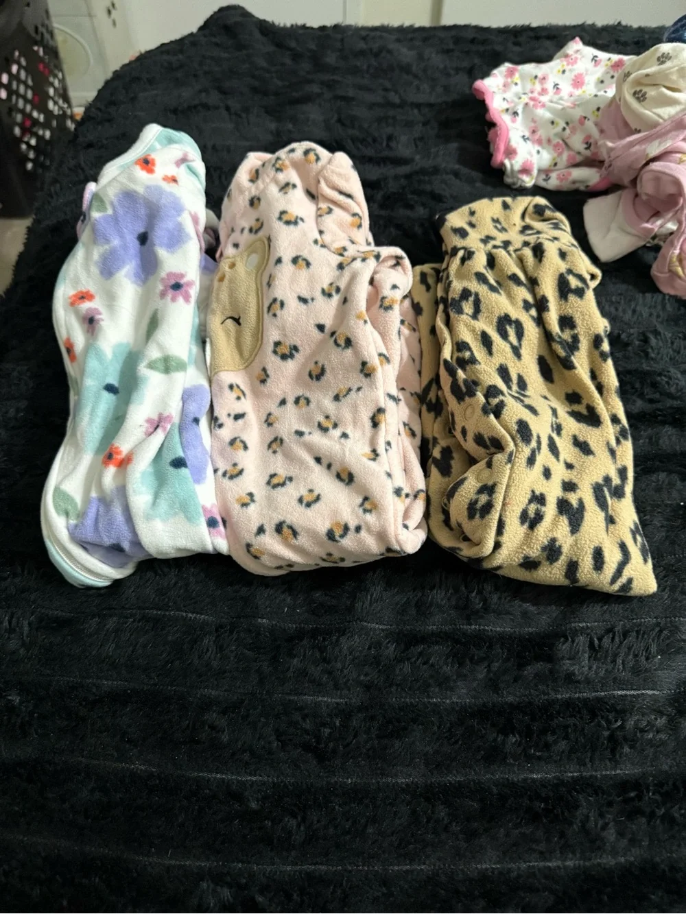 Kids One-Piece Sleepwear Fleece - Floral, Pink Leopard & Tan Leopard Prints